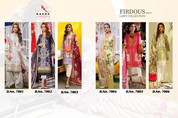 Kaara Firdous Lawn Collection 7  Designer Festive Wear Pure Cotton Print With Embroidery Work Top With Cotton Mal Dupatta Pakistani Salwar Suits Collection